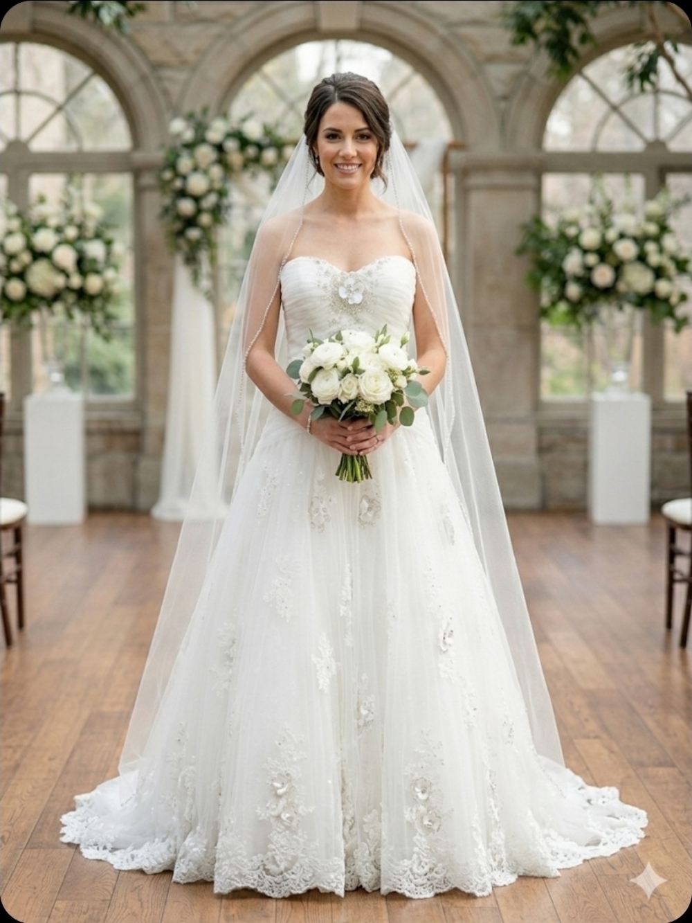Whimsical Romantic  Strapless White Lace Up Wedding Gown